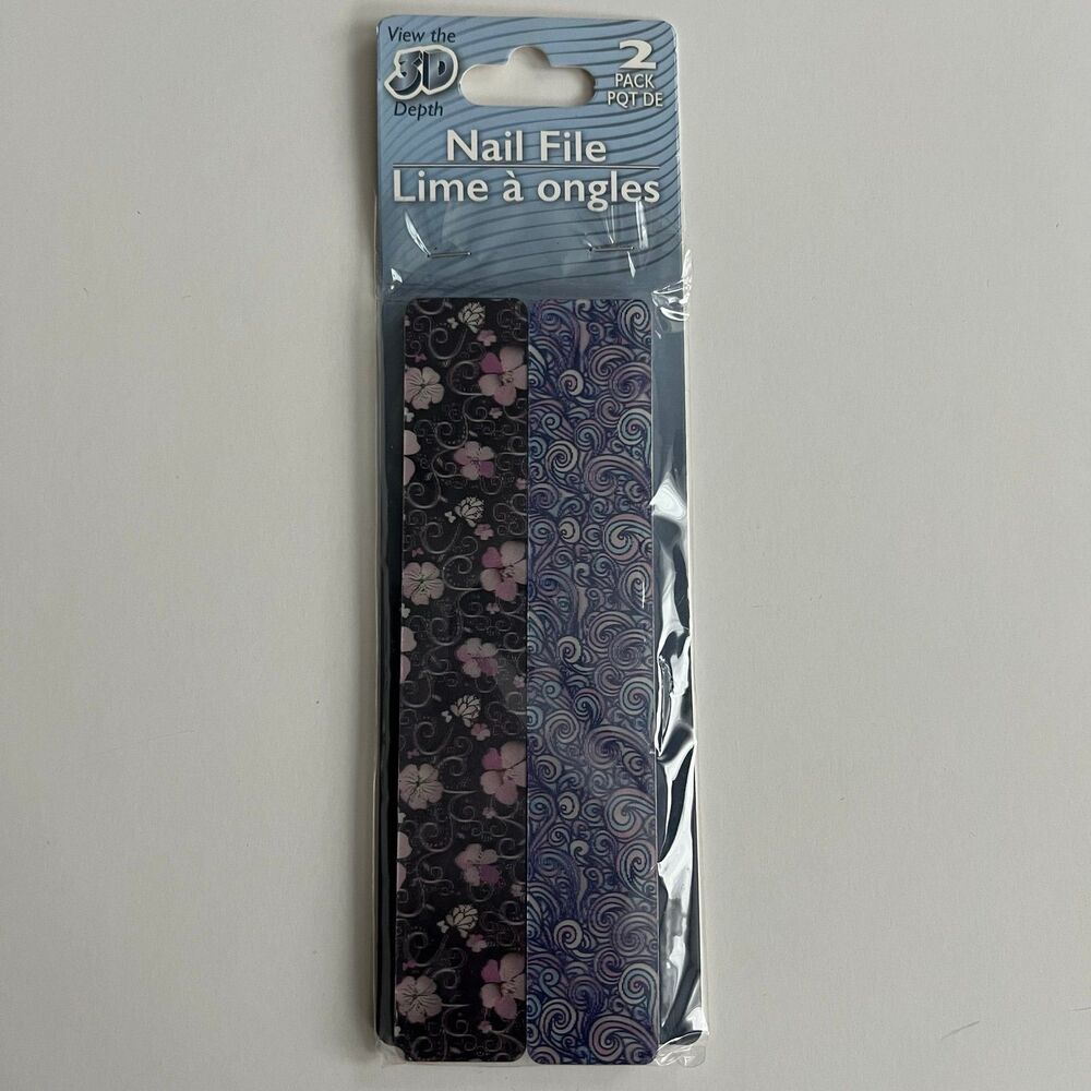 2 Purple Pink Black 3D Nail Files - Flower Pattern & Swirl Pattern - NWT